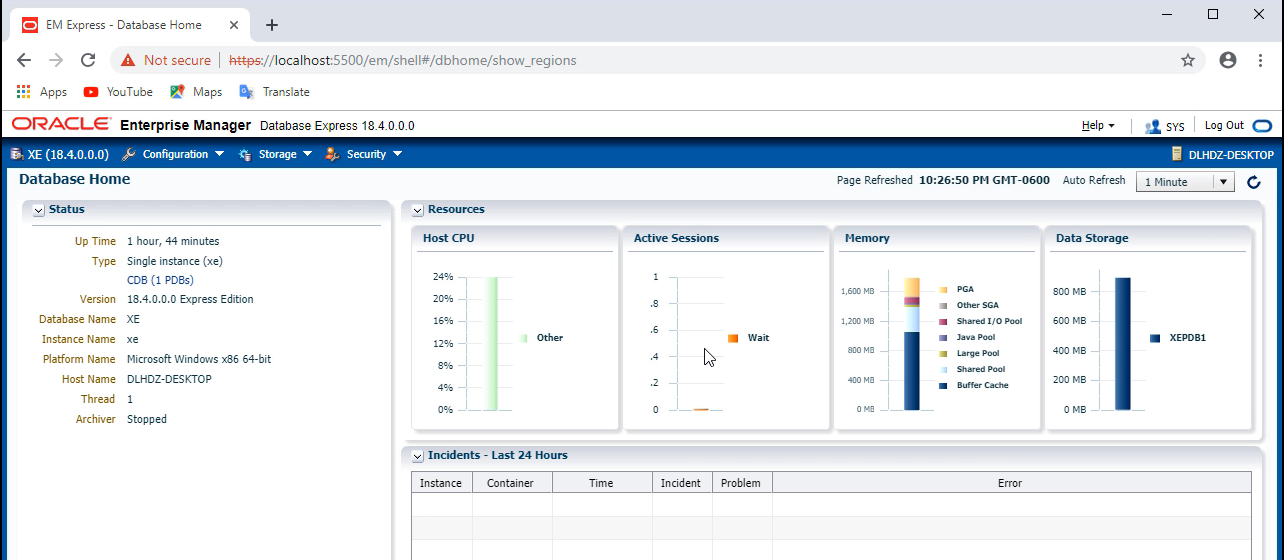 Oracle Enterprise Manager main screen