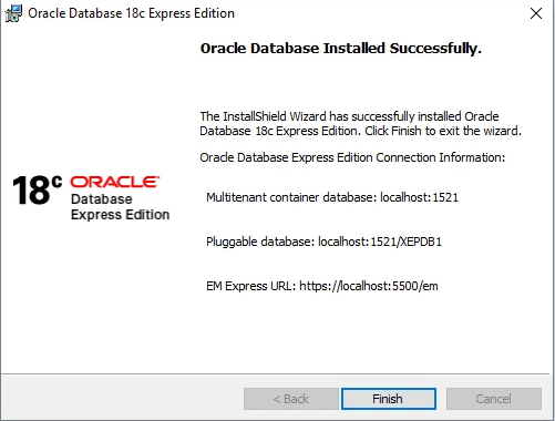 Oracle XE installer last step
