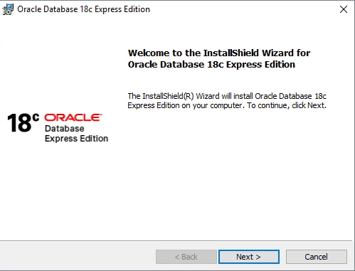 Oracle XE installer start dialog