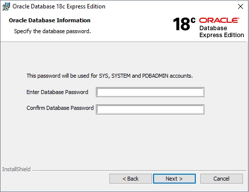 Oracle XE installer SYS password definition