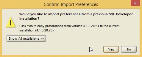 SQL Developer import preferences dialog