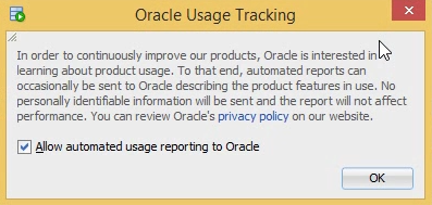 SQL Developer usage tracking dialog